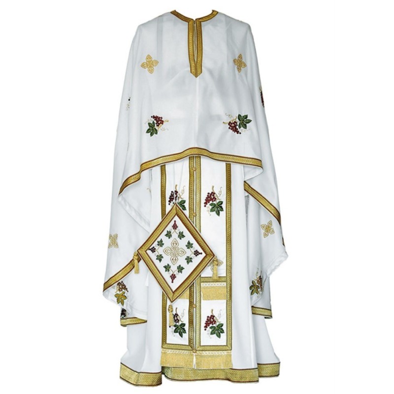 Fully Embroidered Orthodox Priest Vestments Set, White 