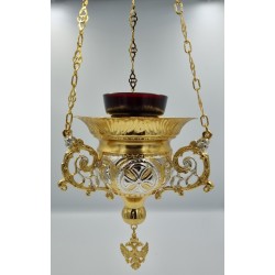 Vigil Oil Lamp, Gold and Silver Plated , Brass, Handmade Carved,