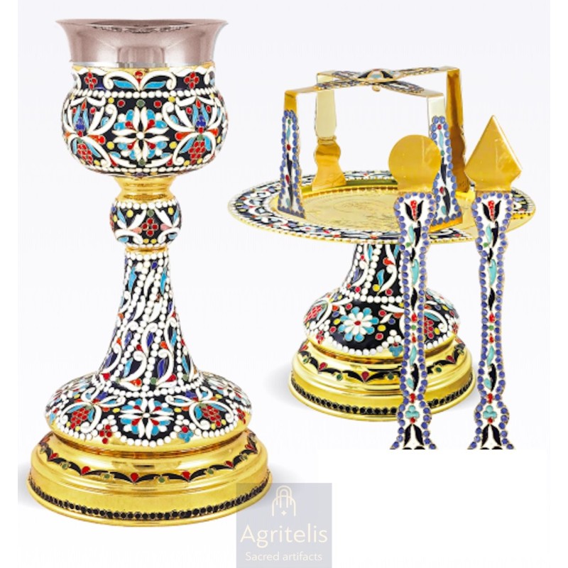 Chalice set, Gold Plated Chalice, Enameled Chalice, Agritelis, Church Supplies, ieraskevi.com