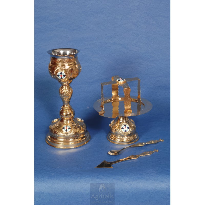 Chalice set, Gold Plated Chalice, Enameled Chalice, Agritelis, Church Supplies, ieraskevi.com