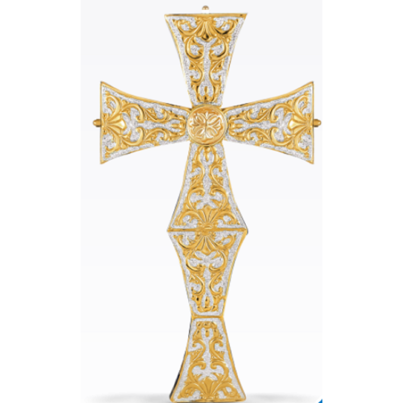 Blessing Cross Gold and Silver Plated handmade, Carved, Orthodox Art