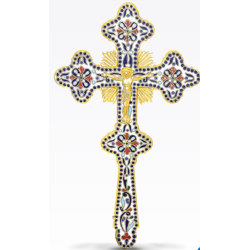 Blessing Cross Enameled and Gold  Plated handmade, Carved, Orthodox Art