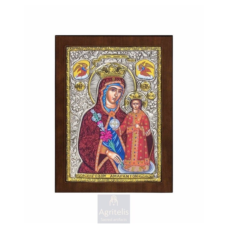 Silver Icon, Agritelis Sacred Artifacts, ieraskevi.com,  Virgin Mary of Amaranto Rhodes 23 x 17cm