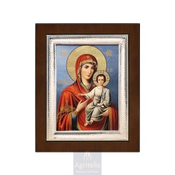 Silver Icon, Agritelis Sacred Artifacts, ieraskevi.com, Panagia Odigitria (Guide) Blue Background 26,5 x 21,5 cm