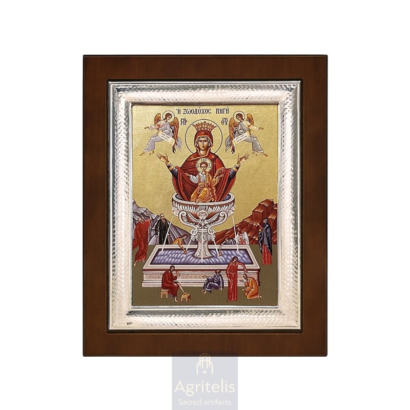 Silver Icon, Agritelis Sacred Artifacts, ieraskevi.com, Panagia Zoodochos Pigi (Life-giving Spring) 26,5 x 21,5 cm