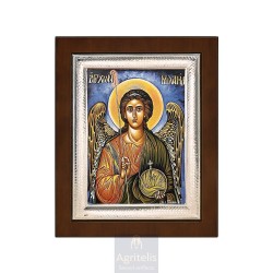 Silver Icon, Agritelis Sacred Artifacts, ieraskevi.com, Archangel Michael Blue Background 26,5 x 21,5 cm