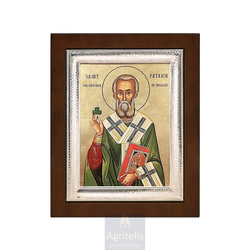 Silver Icon, Agritelis Sacred Artifacts, ieraskevi.com, Saint Patrick 26,5 x 21,5 cm