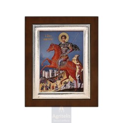 Silver Icon, Agritelis Sacred Artifacts, ieraskevi.com, Saint Demetrius Blue Background 26,5 x 21,5 cm