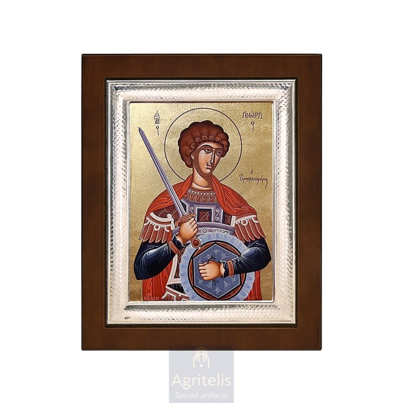 Silver Icon, Agritelis Sacred Artifacts, ieraskevi.com, Saint George the Trophy-bearer 26,5 x 21,5 cm