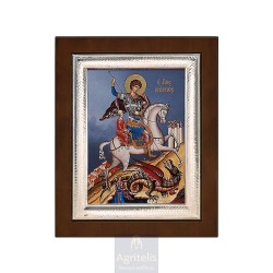 Silver Icon, Agritelis Sacred Artifacts, ieraskevi.com, Saint George Blue Background 26,5 x 21,5 cm