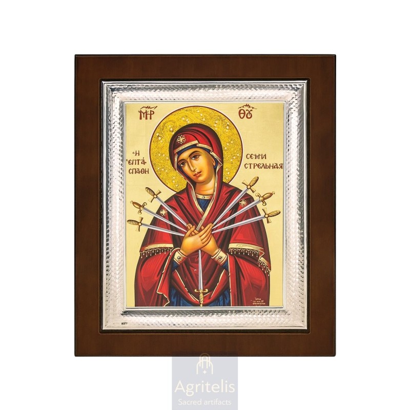 Silver Icon, Agritelis Sacred Artifacts, ieraskevi.com, Panagia with the Seven Swords 26,5 x 21,5 cm