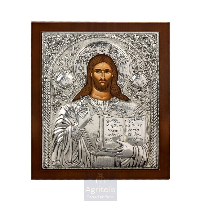 Silver Icon, Agritelis Sacred Artifacts, ieraskevi.com, CHRIST PANTOCRATOR 27 x 23 cm