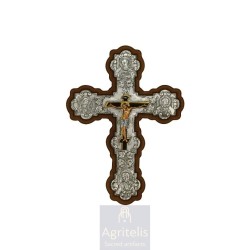 Silver Icon, Agritelis Sacred Artifacts, ieraskevi.com, CROSS WITH SILK-SCREEN PRINTING ON CANVAS DIMENSION 26 X 19