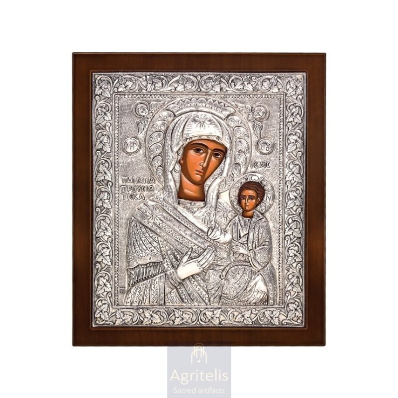 Silver Icon, Agritelis Sacred Artifacts, ieraskevi.com, VIRGIN MARY PROUSIOTISSA 27 x 23 cm