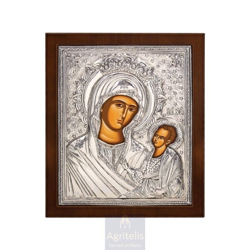 Silver Icon, Agritelis Sacred Artifacts, ieraskevi.com, VIRGIN MARY THE GUIDE 27 x 23 cm