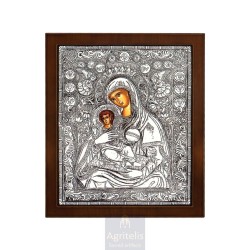 Silver Icon, Agritelis Sacred Artifacts, ieraskevi.com, VIRGIN MARY THE SWEETNESS OF THE ANGELS 27 x 23 cm