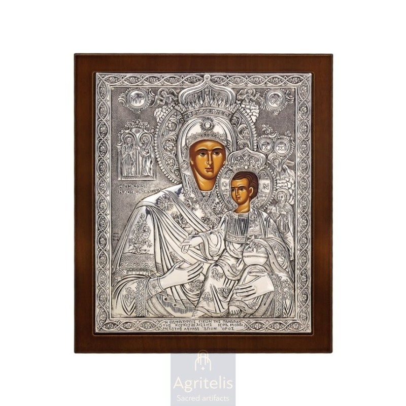 Silver Icon, Agritelis Sacred Artifacts, ieraskevi.com, VIRGIN MARY KOUKOYZELISSA 27 x 23 cm