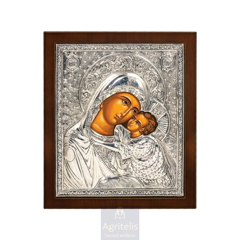 Silver Icon, Agritelis Sacred Artifacts, ieraskevi.com, VIRGIN MARY GLYKOFILOUSA 27 x 23 cm