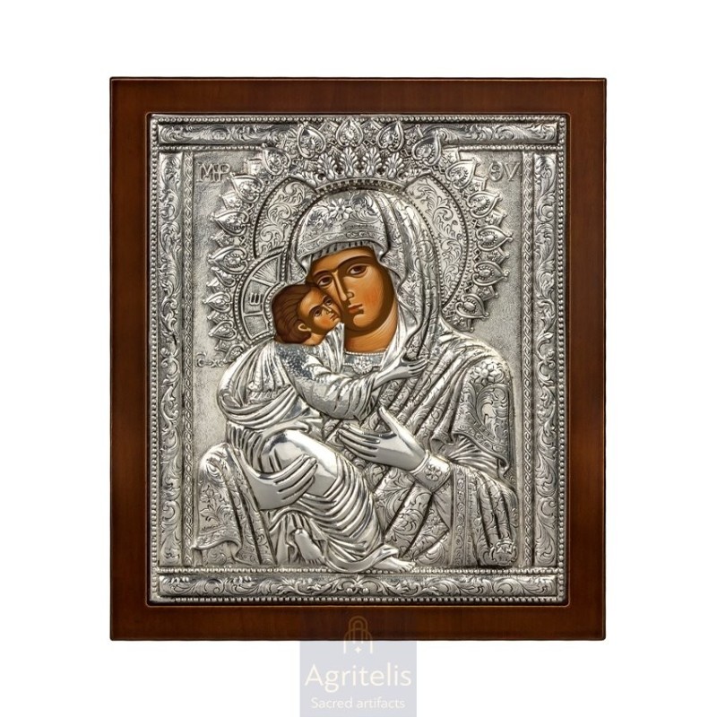 Silver Icon, Agritelis Sacred Artifacts, ieraskevi.com, VIRGIN MARY GLYKOFILOUSA BYZANTINE 27 x 23 cm