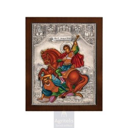 Silver Icon, Agritelis Sacred Artifacts, ieraskevi.com, SAINT DEMETRIOS WITH SILK-SCREEN PRINTING ON CANVAS 27 x 23 cm