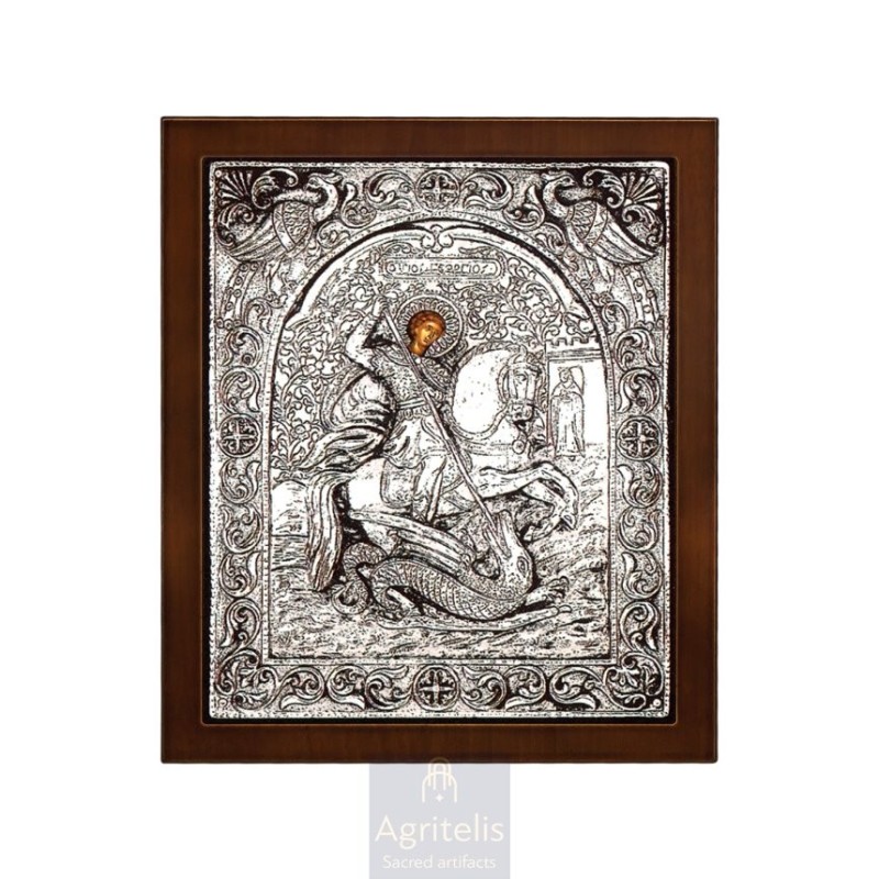 Silver Icon, Agritelis Sacred Artifacts, ieraskevi.com, SAINT GEORGE 27 x 23 cm