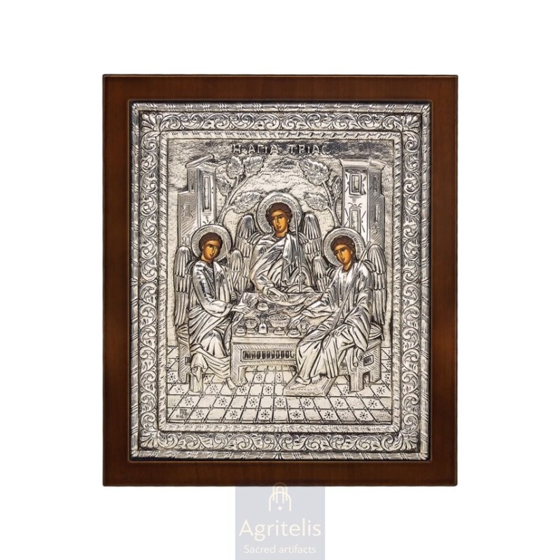 Silver Icon, Agritelis Sacred Artifacts, ieraskevi.com, HOLY TRINITY THE HOSPITALITY OF ABRAHAM 27 x 23 cm