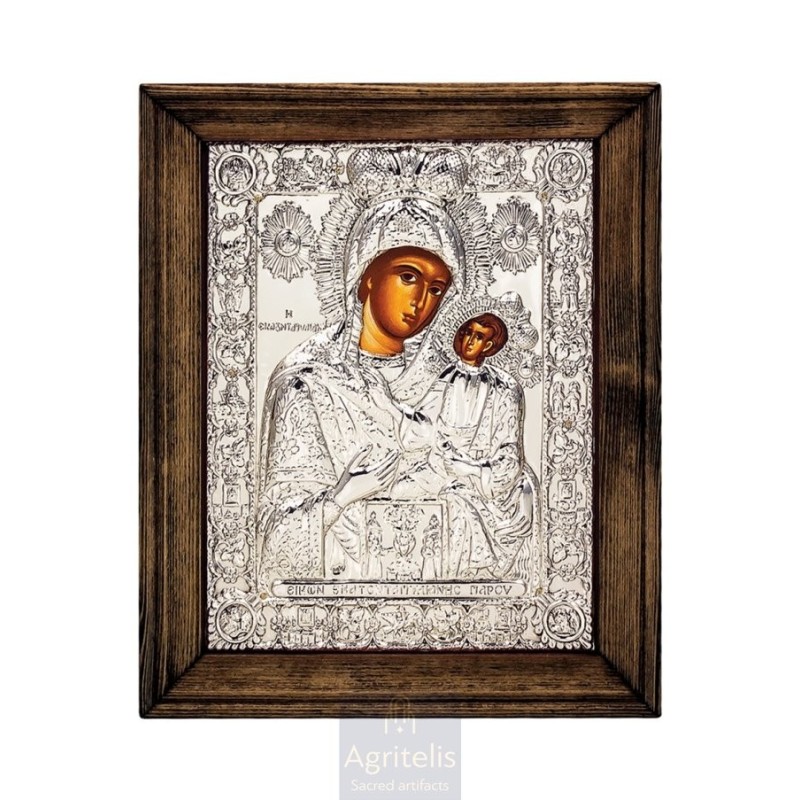 Silver Icon, Agritelis Sacred Artifacts, ieraskevi.com, Virgin Mary Hekatontapyliani Dimension 25 x 21cm