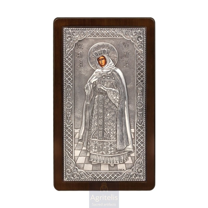 Silver Icon, Agritelis Sacred Artifacts, ieraskevi.com, Saint Olga Dimension 28.5 x 16.5cm