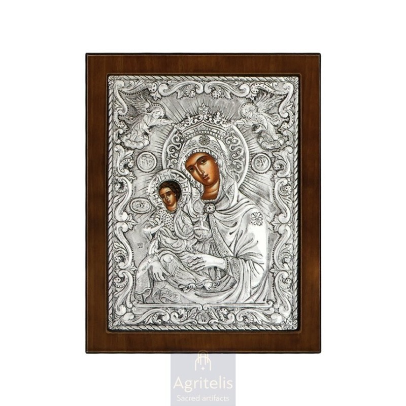 Silver Icon, Agritelis Sacred Artifacts, ieraskevi.com, Virgin Mary the Sweetness of the Angels 24 x 19cm