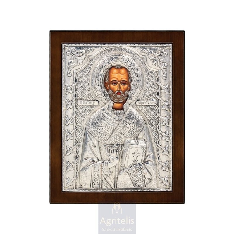 Silver Icon, Agritelis Sacred Artifacts, ieraskevi.com, Saint Nicholas 24 x 19cm