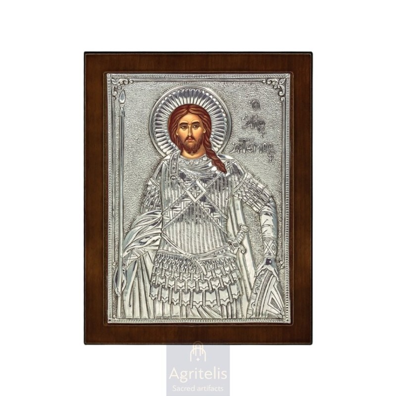 Silver Icon, Agritelis Sacred Artifacts, ieraskevi.com, Saint Artemios 24 x 19cm