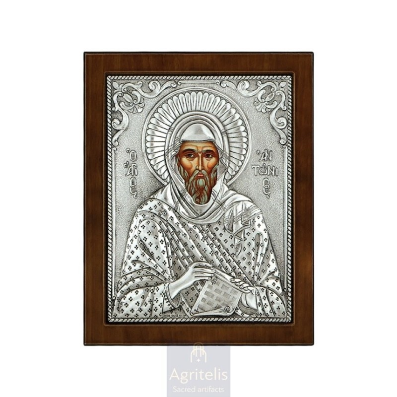 Silver Icon, Agritelis Sacred Artifacts, ieraskevi.com, Saint Anthony 24 x 19cm