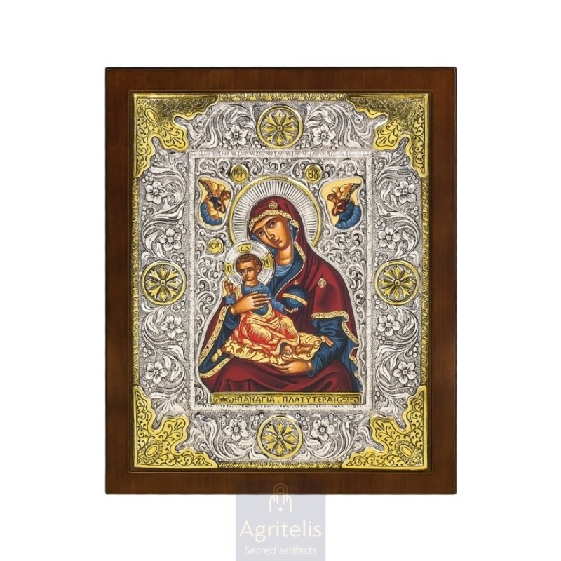 Silver Icon, Agritelis Sacred Artifacts, ieraskevi.com, VIRGIN MARY, HIGHER THAN THE HEAVENS 31 x 25 cm