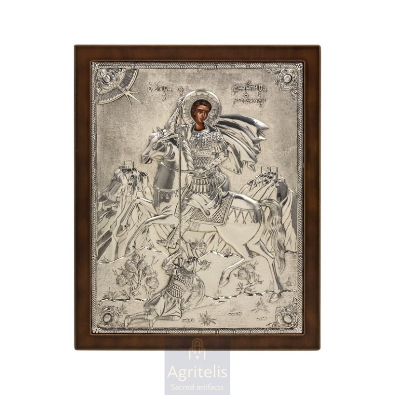 Silver Icon, Agritelis Sacred Artifacts, ieraskevi.com, SAINT DEMETRIUS 31 x 25 cm