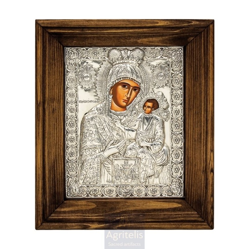 Silver Icon, Agritelis Sacred Artifacts, ieraskevi.com, PANAGIA HUNDRED-GATES DIMENSION 20.5 X 17 cm