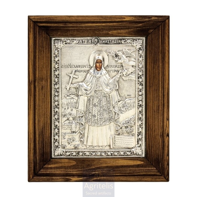 Silver Icon, Agritelis Sacred Artifacts, ieraskevi.com, SAINT ANASTASIA THE PHARMACOLYTRIA DIMENSION 20.5 X 17 cm