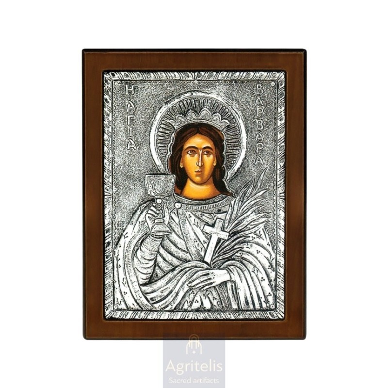 Silver Icon, Agritelis Sacred Artifacts, ieraskevi.com, SAINT BARBARA 18 x 14 cm