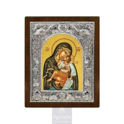 Silver Icon, Agritelis Sacred Artifacts, ieraskevi.com, PANAGIA GLYKOFILOUSA GREEN DRESS 29 x 23 cm