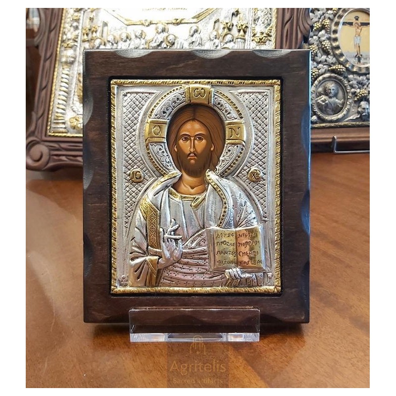 Silver Icon, Agritelis Sacred Artifacts, ieraskevi.com, Christ Dimension 18 x 15.5 cm