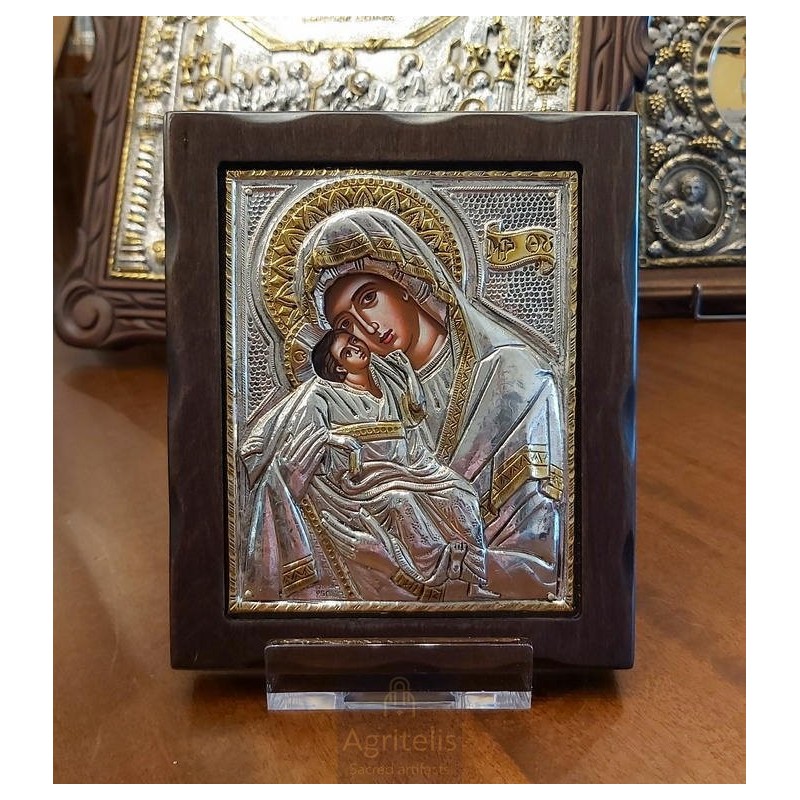 Silver Icon, Agritelis Sacred Artifacts, ieraskevi.com, Virgin Mary Glykofilousa Dimension 18 x 15.5 cm