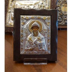 Silver Icon, Agritelis Sacred Artifacts, ieraskevi.com, Saint Spyridon Dimension 18 x 15.5 cm