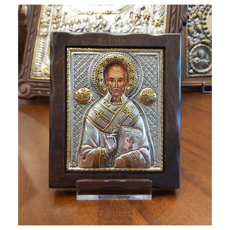 Silver Icon, Agritelis Sacred Artifacts, ieraskevi.com, Saint Nicholas Dimension 18 x 15.5 cm