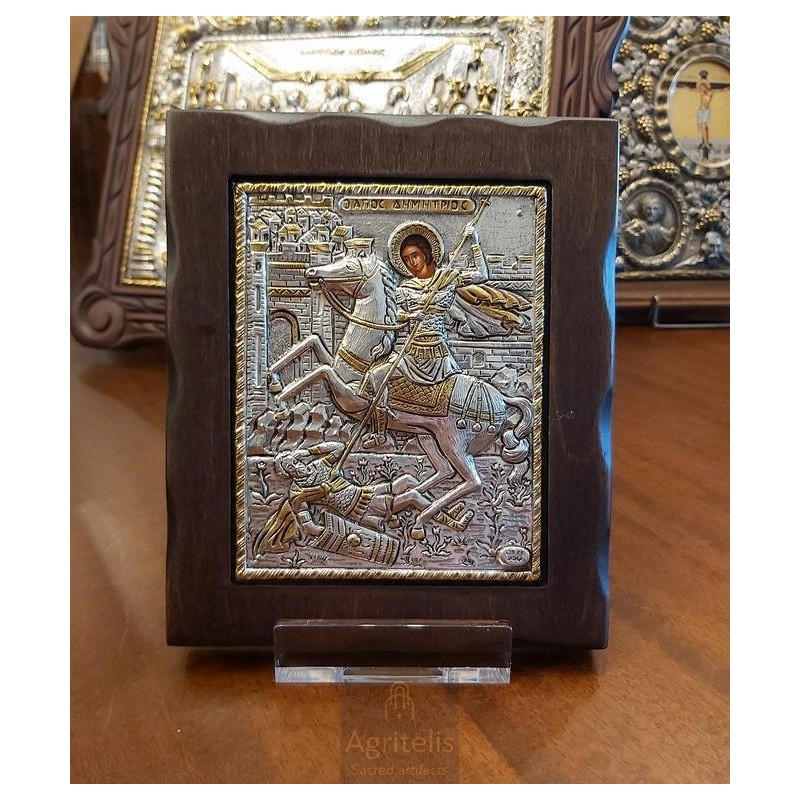 Silver Icon, Agritelis Sacred Artifacts, ieraskevi.com, Saint Demetrius Dimension 18 x 15.5 cm