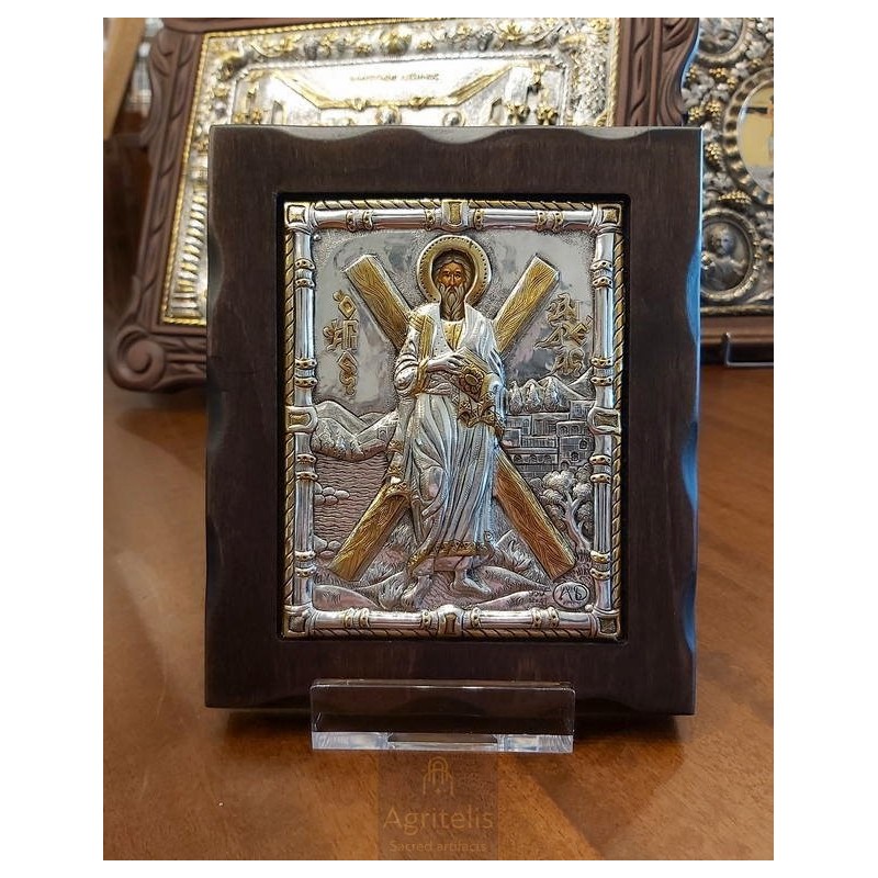 Silver Icon, Agritelis Sacred Artifacts, ieraskevi.com, Saint Andrew Dimension 18 x 15.5 cm