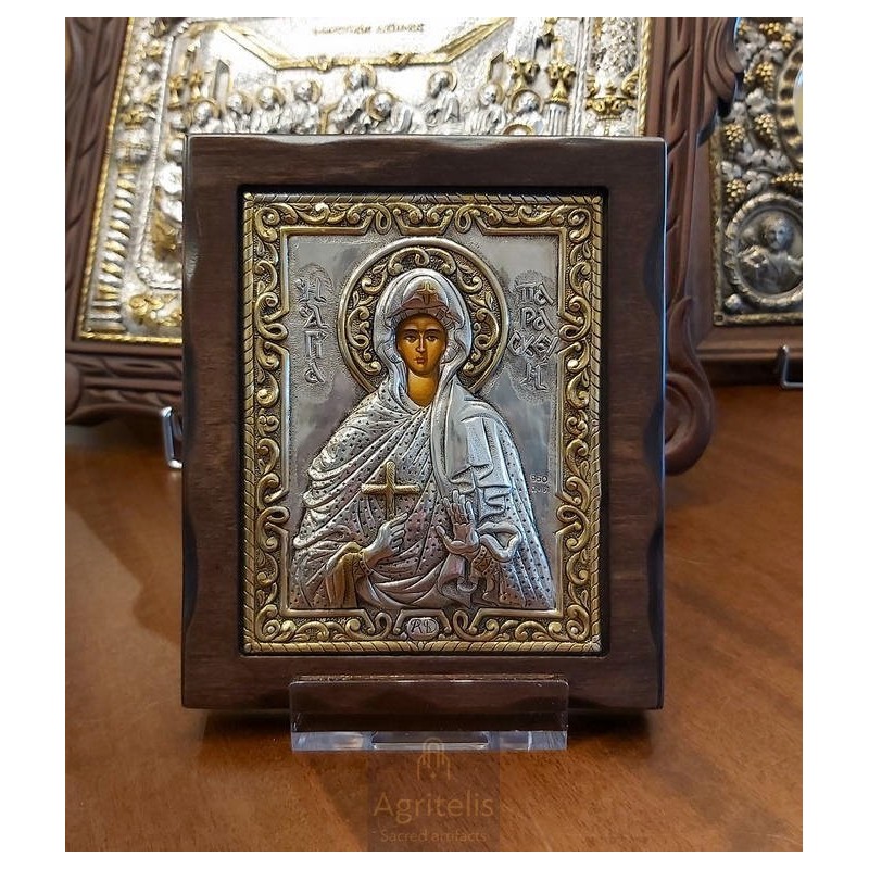 Silver Icon, Agritelis Sacred Artifacts, ieraskevi.com, Saint Paraskevi Dimension 18 x 15.5 cm