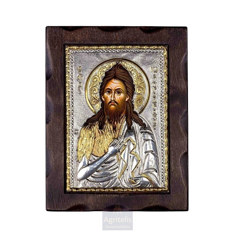 Silver Icon, Agritelis Sacred Artifacts, ieraskevi.com, Saint John the Baptist Theme B 24 x 18.5 cm