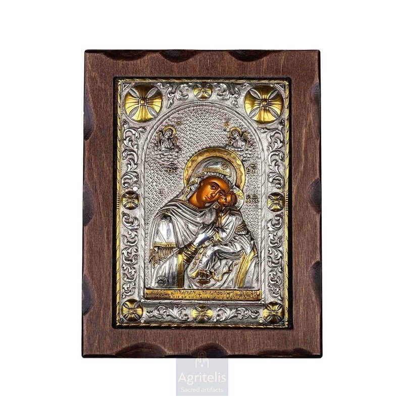 Silver Icon, Agritelis Sacred Artifacts, ieraskevi.com, Virgin Mary Glykofilousa of Patmos 24 x 18.5 cm