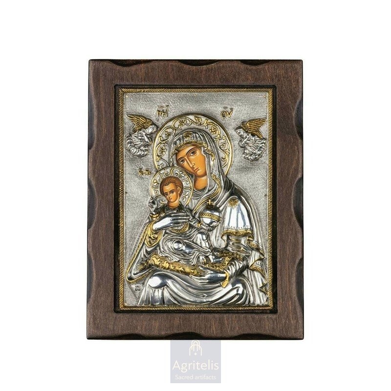 Silver Icon, Agritelis Sacred Artifacts, ieraskevi.com, Virgin Mary Glykasmós of the Angels 24 x 18.5 cm