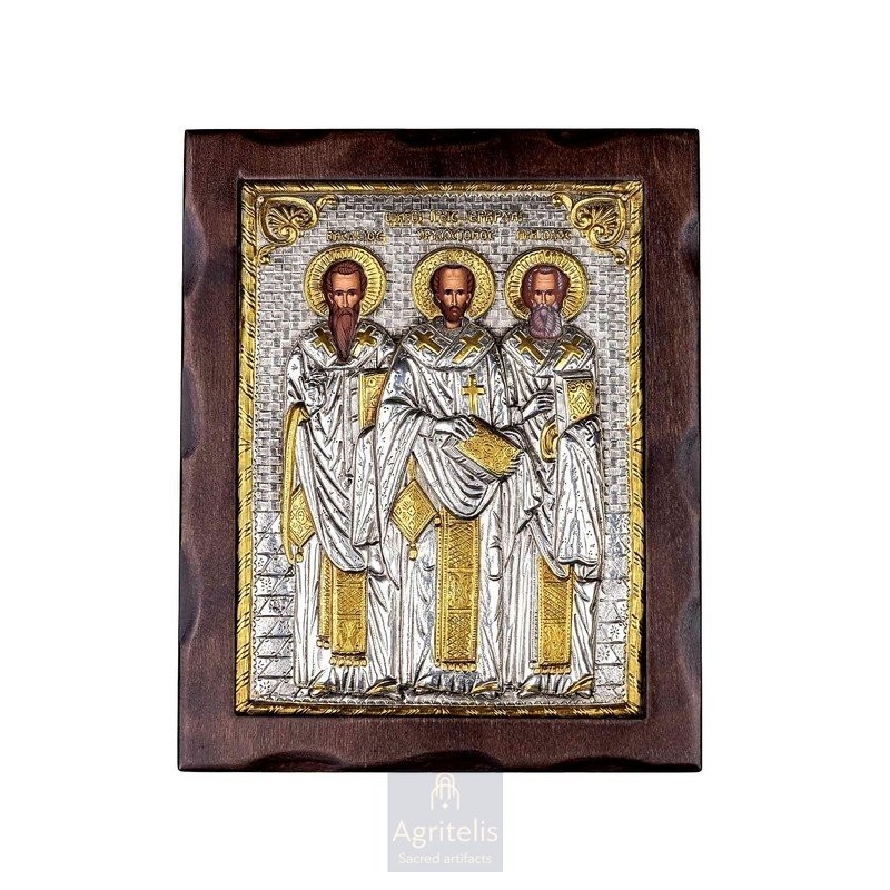 Silver Icon, Agritelis Sacred Artifacts, ieraskevi.com, Three Hierarchs 25 x 19.5 cm