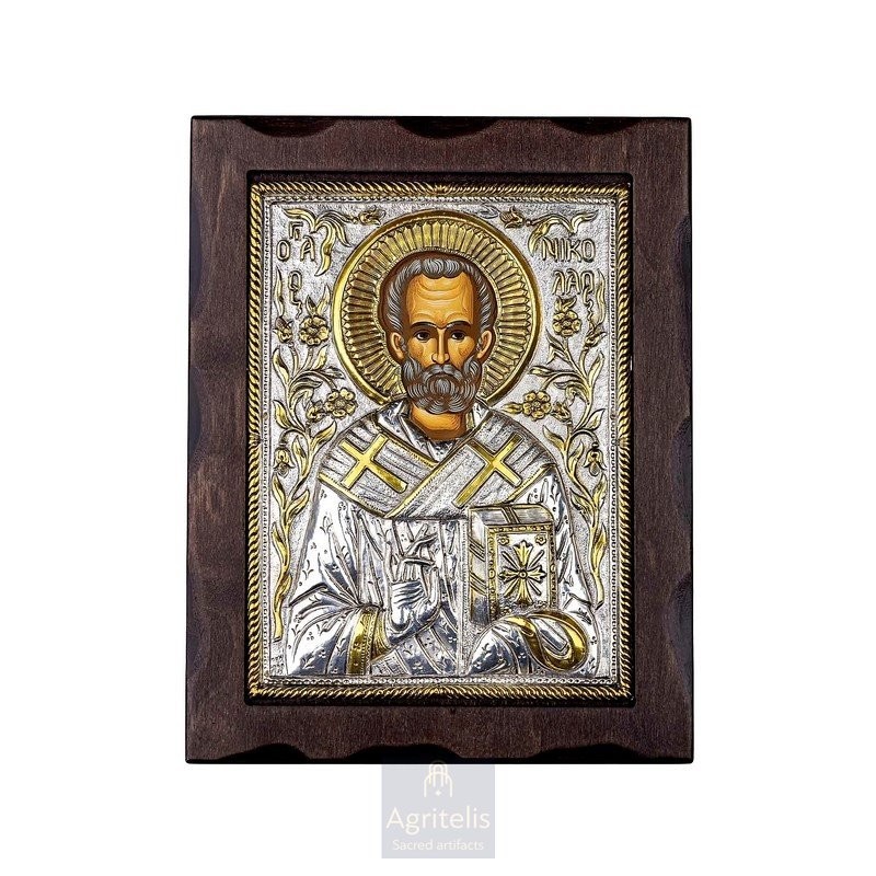 Silver Icon, Agritelis Sacred Artifacts, ieraskevi.com, Saint Nicholas 25 x 19.5 cm